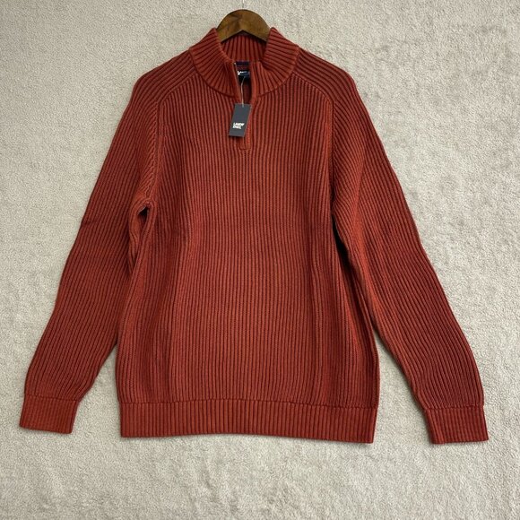 NEW Lands' End Drifter Men's L 1/4 Zip Ribbed Sweater Rust Red 100% Cotton - Picture 3 of 12